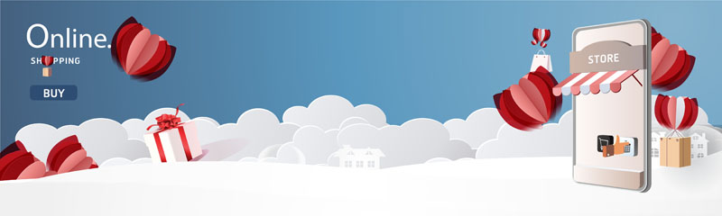 بنر آماده لایه باز آنلاین شاپ روی ابرها