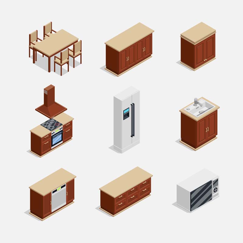 دانلود طرح لایه باز کابینت های آشپزخانه