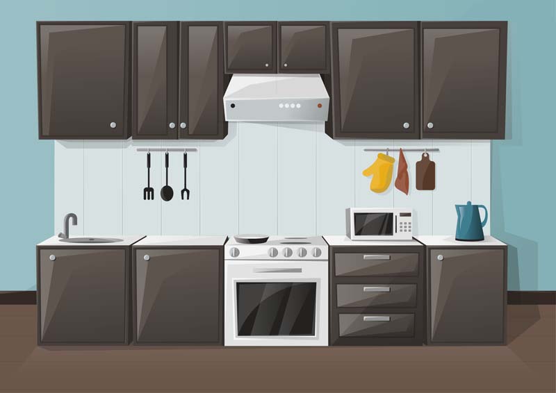 دانلود طرح لایه باز آشپزخانه با کابینت تیره