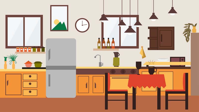 دانلود طرح لایه باز آشپزخانه با کابینت نارنجی
