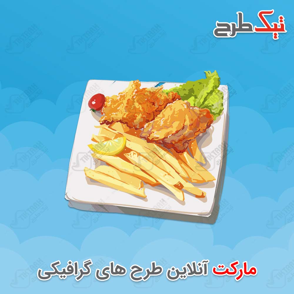 کلیپ آرت کارتونی بشقاب مرغ سوخاری و سیب زمینی