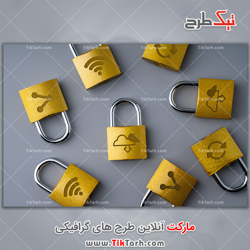 دانلود عکس گرافیکی قفل های آویز با نمادهای اینترنتی