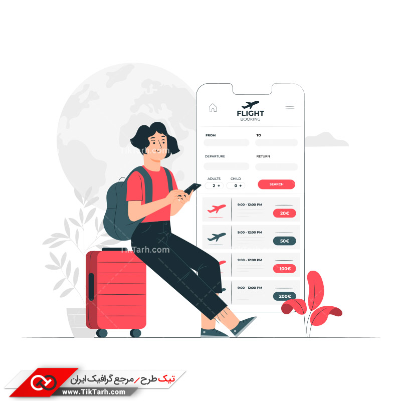 دانلود وکتور مفهومی خرید بلیط هواپیما