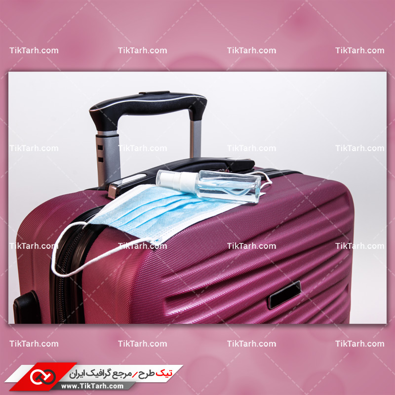 دانلود تصویر با کیفیت چمدان و ماسک و اسپری ضدعفونی