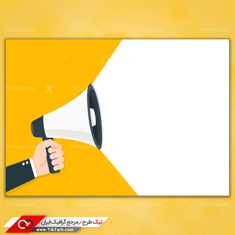 پس زمینه طراحی با طرح بلندگو دستی با زمینه نارنجی