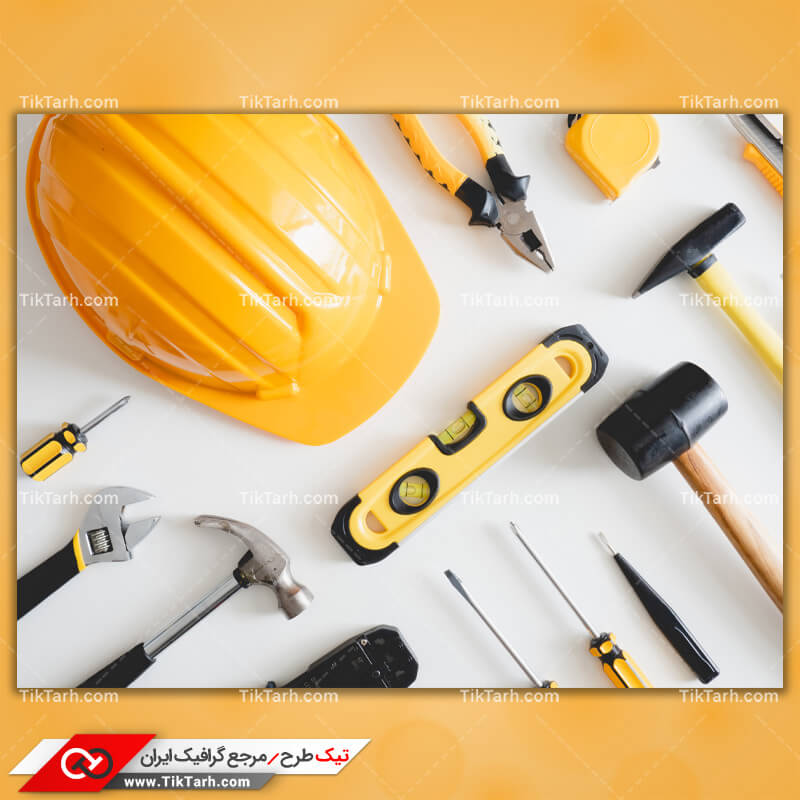 دانلود تصویر با کیفیت ابزارهای مهندسی و کلاه ایمنی