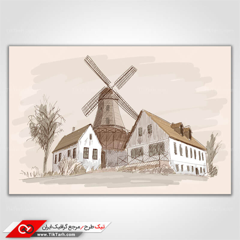 پس زمینه طراحی با طرح مزرعه و آسیاب بادی