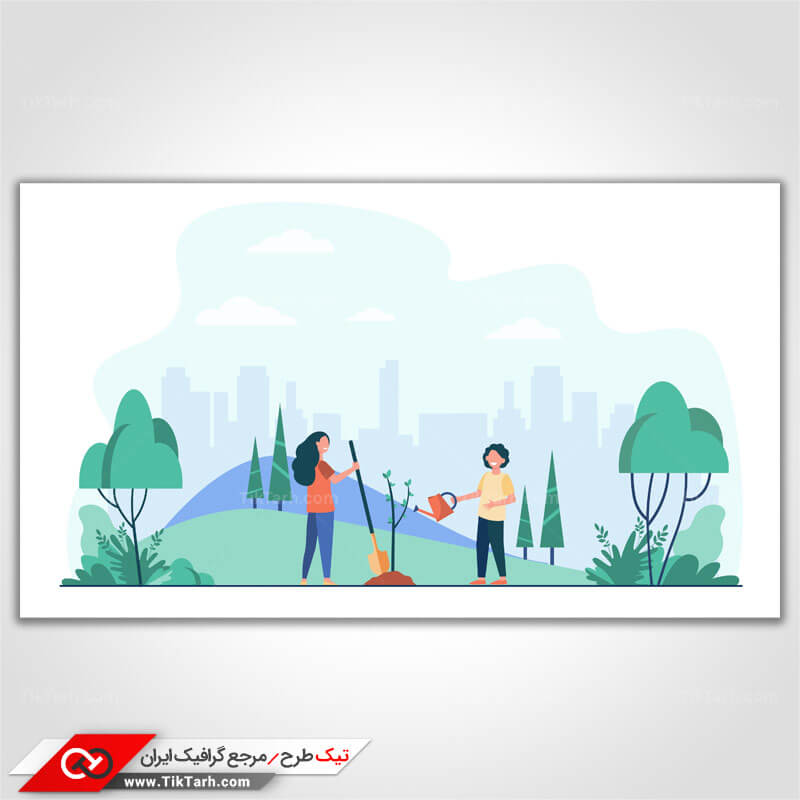 دانلود طرح گرافیکی وکتور مفهومی درخت کاری
