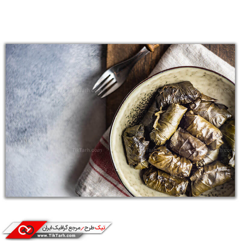 تصویر با کیفیت غذای دلمه ی برگ انگور