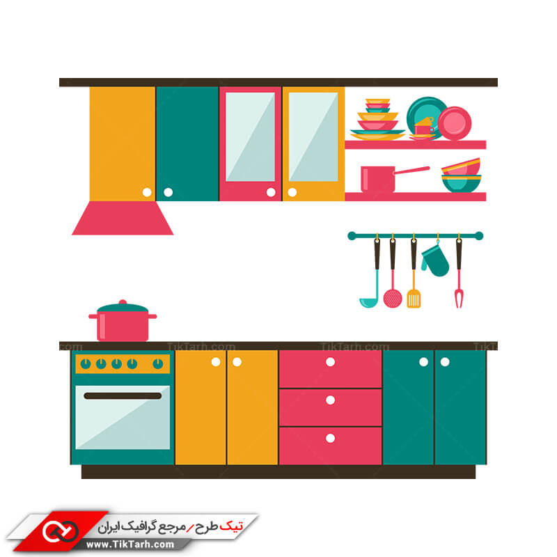 طرح کلیپ آرت کابینت های رنگی آشپزخانه