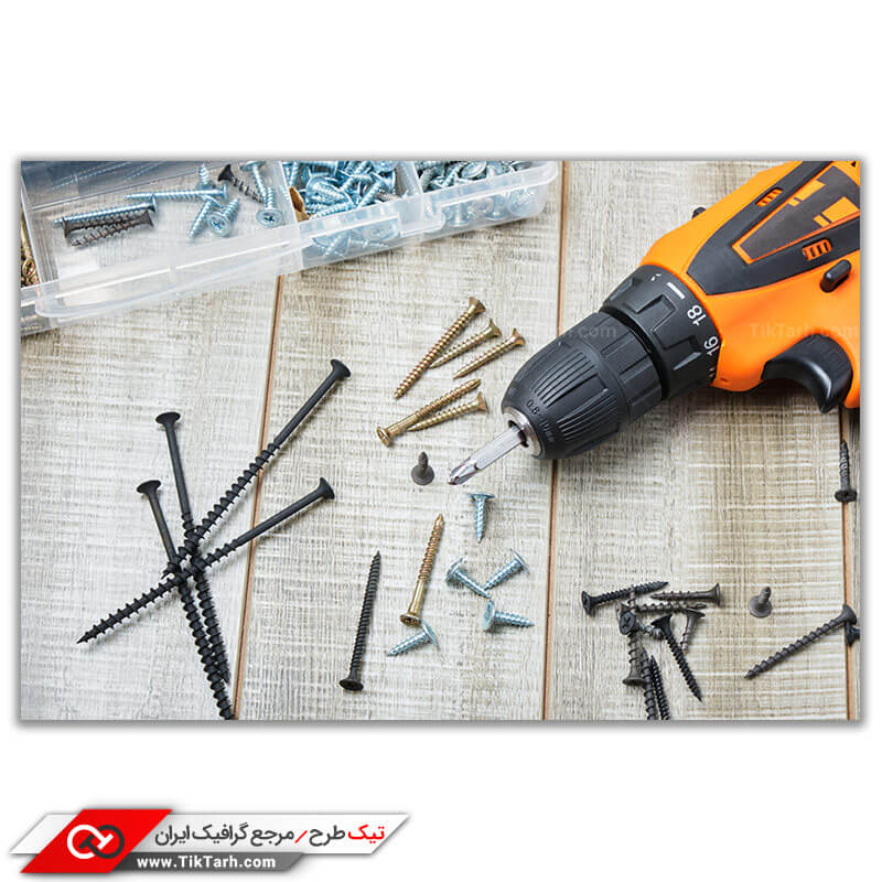 عکس باکیفیت دریل شارژی و پیچ های چوب