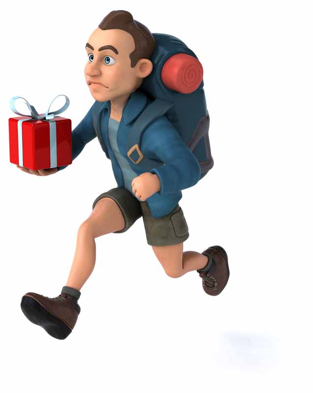 عکس کارتونی پسرک کوهنورد و جعبه کادو