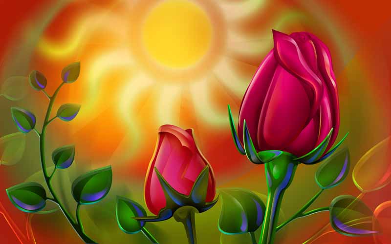 دانلود عکس کارتونی شاخه گل رز قرمز