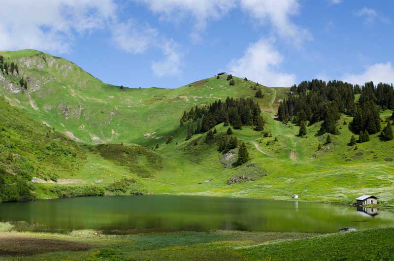تصویر دریاچه کنار کوهستان