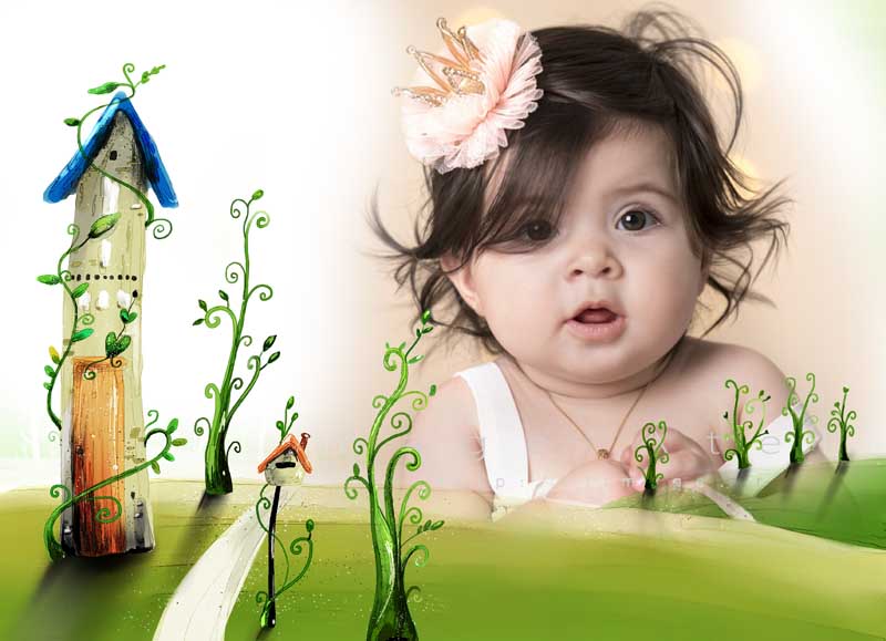 قاب عکس لایه باز کودکانه دشت سرسبز