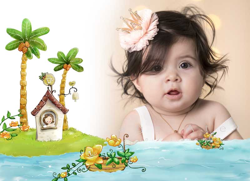 قاب عکس لایه باز کودکانه جزیره سرسبز
