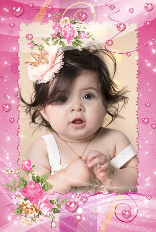 قاب عکس لایه باز کودکانه گل های صورتی