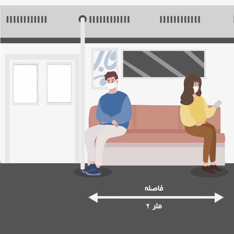 طرح لایه باز کلیپ آرت فاصله اجتماعی در مترو