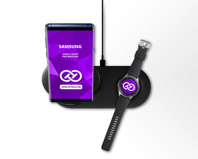 طرح موکاپ موبایل سامسونگ نوت 9 و ساعت هوشمند