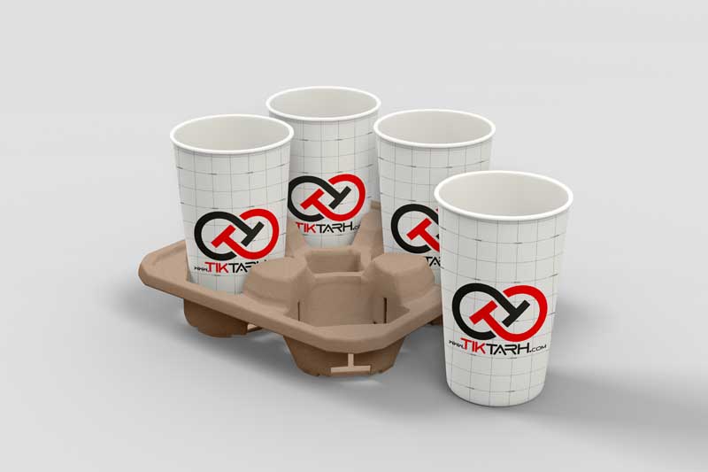طرح لایه باز موکاپ لیوان های پلاستیکی داخل مقوا