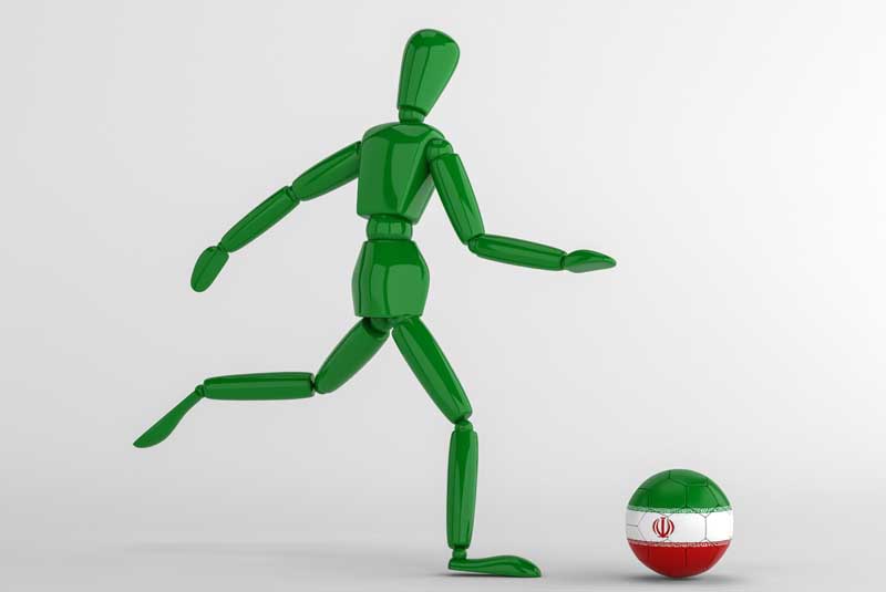 تصویر با کیفیت آدمک و توپ فوتبال با طرح پرچم ایران
