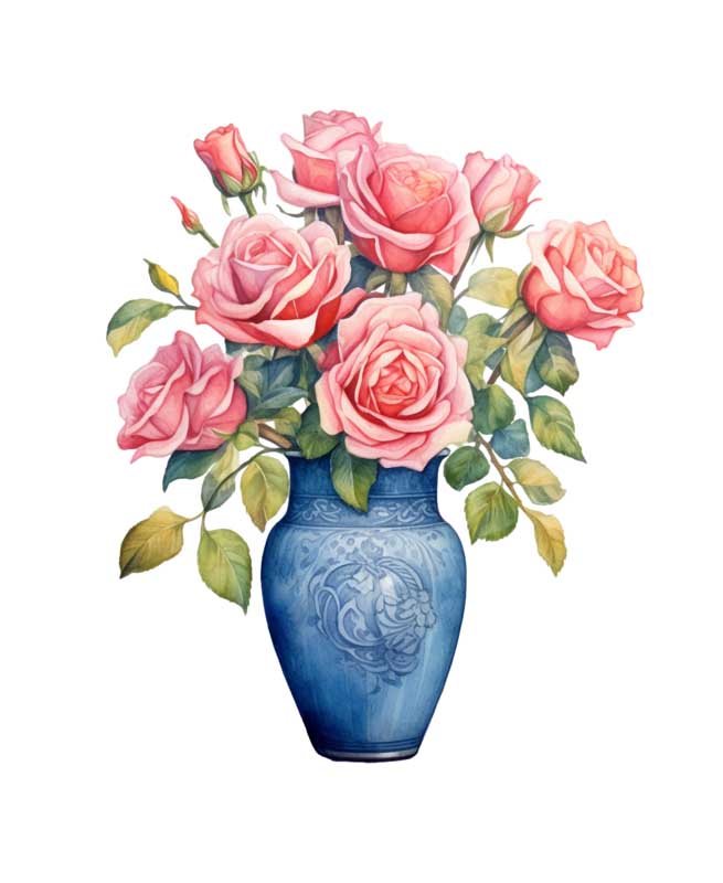طرح کلیپ آرت گلدان آبی و گل