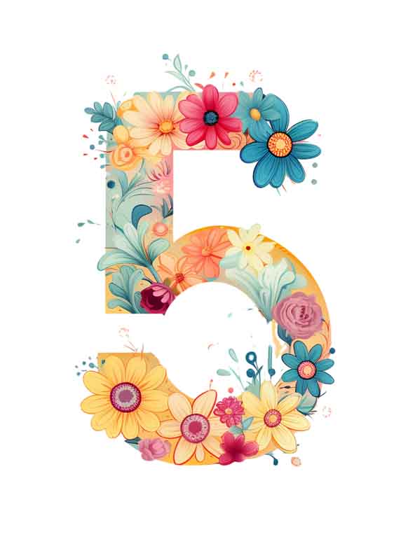 دانلود طرح گل رنگی و عدد 5