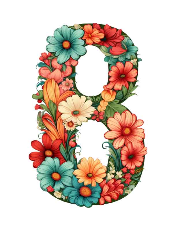 دانلود طرح گل رنگی و عدد 8