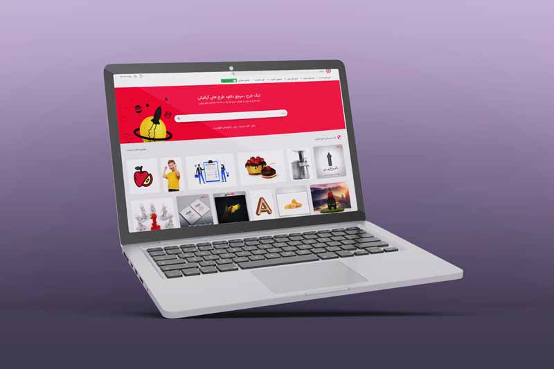 طرح موکاپ لپ تاپ با سایه در زمین