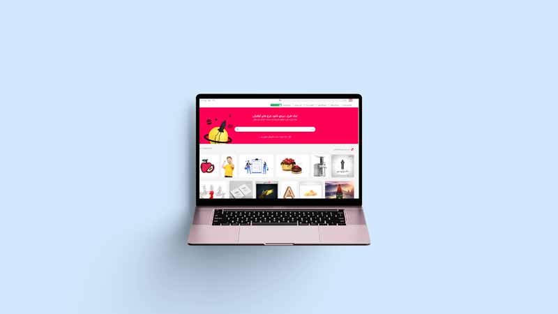 طرح موکاپ لپ تاپ و سطح نیلی