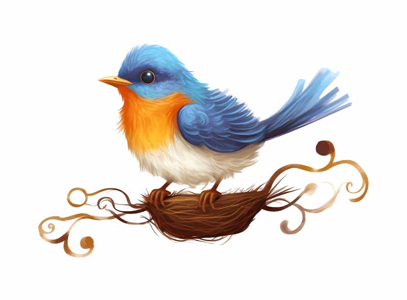 دانلود طرح پرنده سینه نارنجی روی لانه