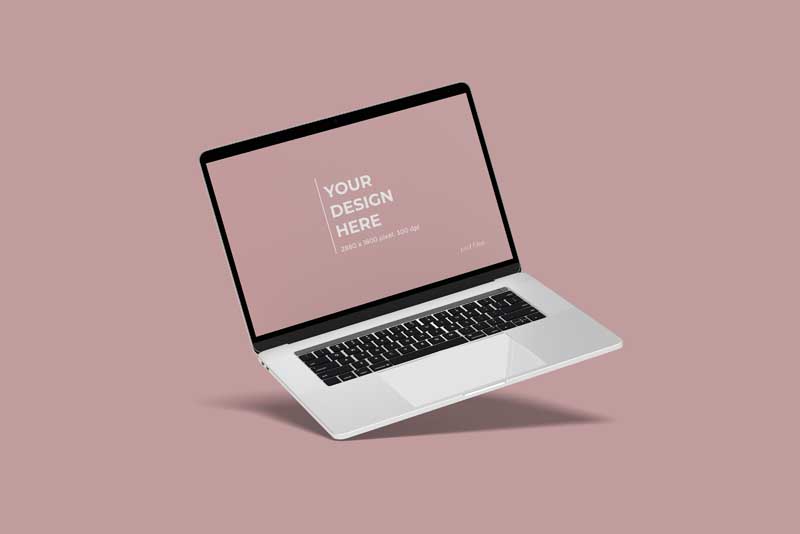 طرح موکاپ لپ تاپ در محیط صورتی