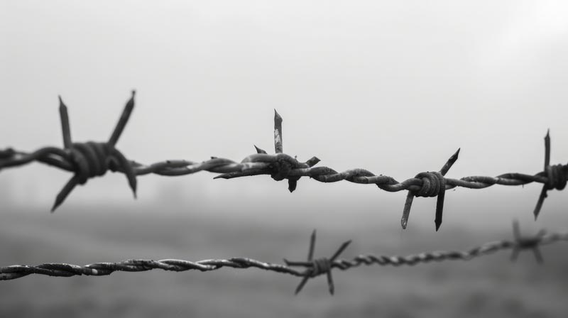 تصویر با کیفیت سیاه و سفید سیم خاردار