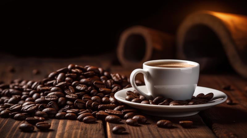 عکس زیبا از دانه و فنجان قهوه گرم