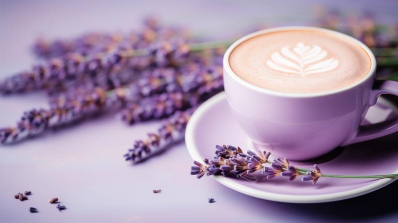 عکس زیبا از کاپوچینو و گل های بنفش